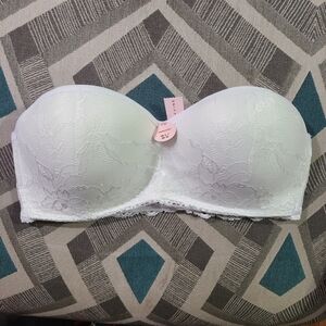 Rose + Vine Elegant White Lace Strapless Bra Nwt No Straps M/L